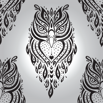 Decorative Owl. Polynesian tribal pattern. Seamless Vector background.