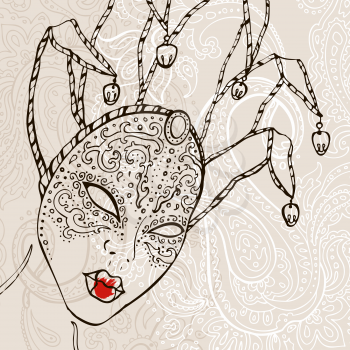Hand Drawn Venetian  carnival mask. Vector background.