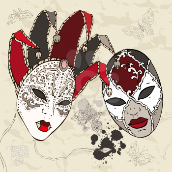 Hand Drawn Venetian  carnival masks. Vector background.