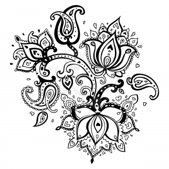 Paisley ornament.  Lotus flower. Vector illustration isolated.