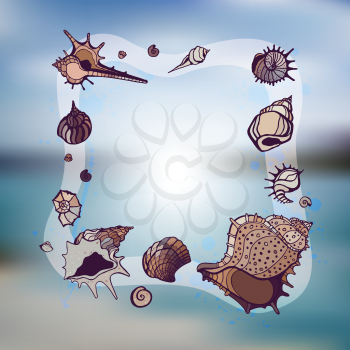 Frame of seashells. Summer Template. Vector illustration.