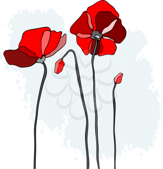 Red poppies on sky background. Vector illustration