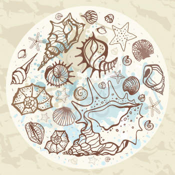 Grange Sea background. Hand drawn vector illustration