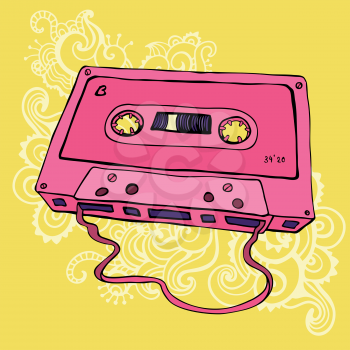 Retro Pink Audio cassette tape.  Oldschool Vector illustration.