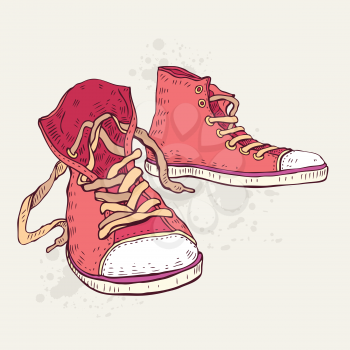 Sport shoes. Sneakers. Hand drawn Vector illustration.