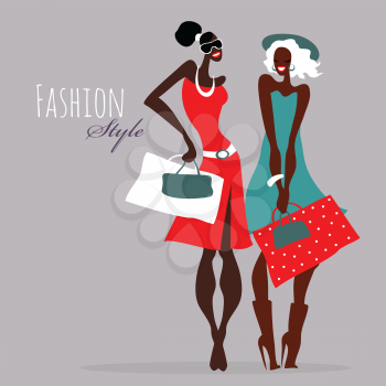 Beautiful Women with shopping bags. Fashion girls. Vector illustration