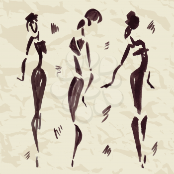 Figures of african dancers. Hand drawn Vector Illustration.