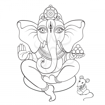 Hindu God Ganesha. Vector hand drawn illustration.