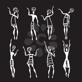 Figures of african dancers. People silhouette set. Vector  Illustration.
