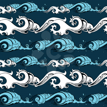 Sea waves. Hand drawn Seamless vector pattern Sea background.