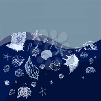 Pattern of Sea shells. Hand drawn vector illustration