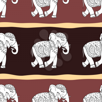 Elephants. Ethnic seamless background Hand drawn Vector pattern