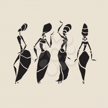 Figures of african dancers. Dancing woman in ethnic style. Vector  Illustration.