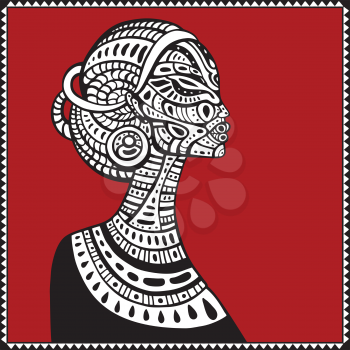 Profile of beautiful African woman. Hand drawn ethnic illustration.