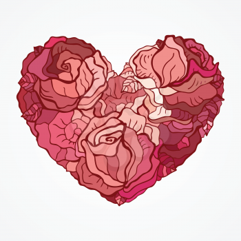 Heart of roses. Valentine Greeting card. Hand drawn vector illustration.