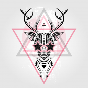 Deer head Tribal pattern. Polynesian tattoo style. Vector illustration.