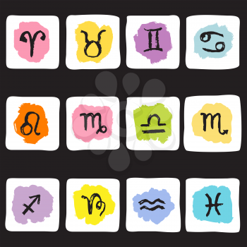Horoscope Zodiac Star signs. Doodle Vector. Illustrations of twelve.