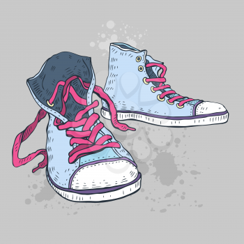 Sport shoes. Sneakers Hand drawn Vector illustration.