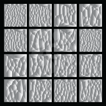 Silver background. Abstract 3D polygonal pattern set.