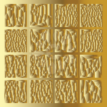 Golden background. Abstract 3D polygonal pattern set.