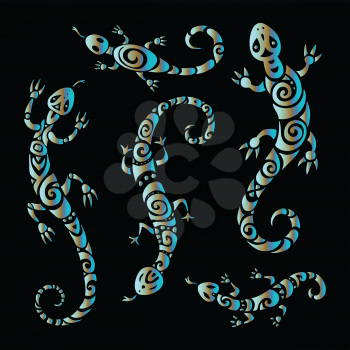 Lizards. Tribal pattern set. Vector illustration Polynesian tattoo style