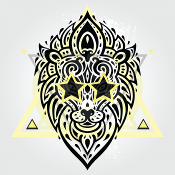 Lions head Tribal pattern. Polynesian tattoo style. Vector illustration.