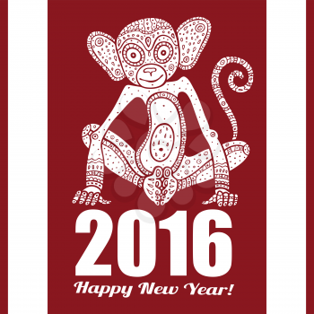 Monkey. Chinese Animal astrological sign 2016 year, Hand drawn Vector Illustration
