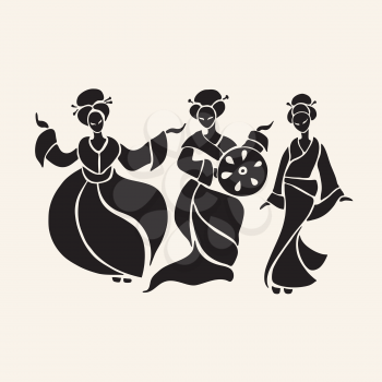 Beautiful Chinese Women in ethnic style. Vector Illustration