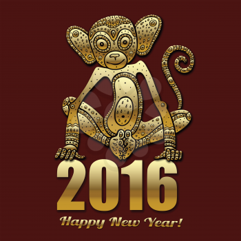 Monkey. Chinese Animal astrological sign 2016 year, Hand drawn Vector Illustration. 