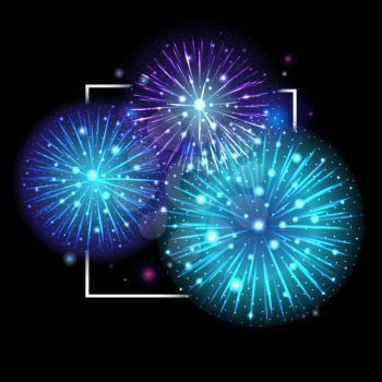 Festive Fireworks. Holidays Background Night sky, Celebrating Vector Illustration