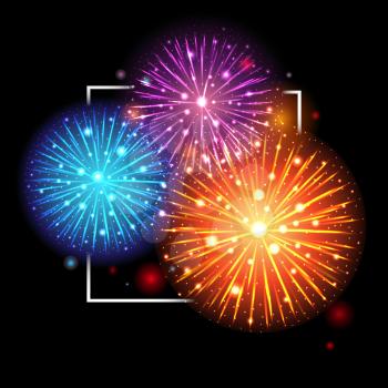 Festive Fireworks. Holidays Background Night sky, Celebrating Vector Illustration