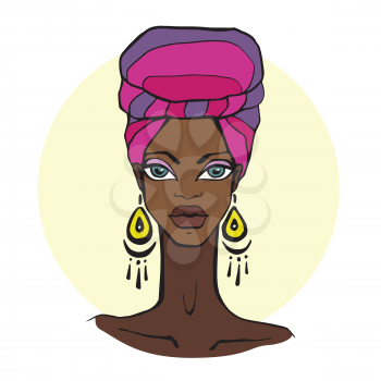 African Beautiful Woman Portrait. Abstract style Vector fashion illustration