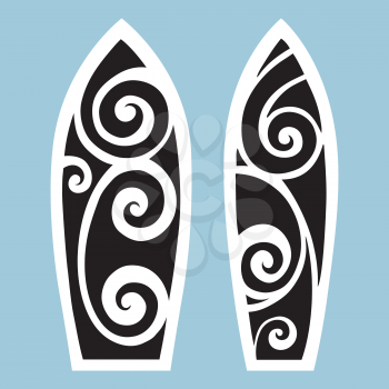 Surf board. Illustration in the Polynesian style tattoo.