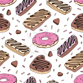 Seamless cupcake pattern. Yummy cute background. Hand drawn vector pattern.