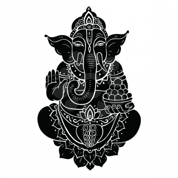 Hindu God Ganesha. Ganapati. Vector hand drawn illustration. Isolated on white background