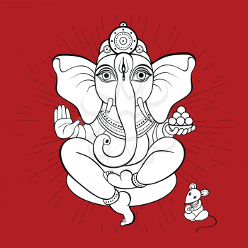 Ganesha and mouse. Vector hand drawn illustration