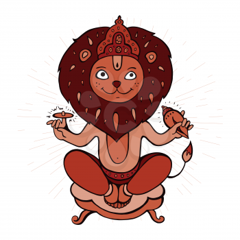 Hindu God Narasimha, Vector hand drawn illustration