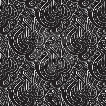 Seamless dark damask background in vintage style. Fashion textile print. Hand drawn seamless pattern.