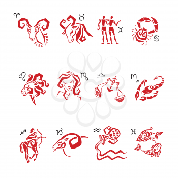 Zodiac icons. Freehand drawing. Zodiac sign silhouettes, set of horoscope symbols, astrology symbols set.