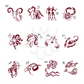 Twelve Zodiac icon. Horoscope Zodiac Star signs. Astrological Illustrations
