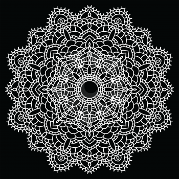 Vintage handmade knitted doily. Round lace pattern. Vector illustration.