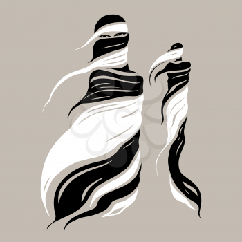 Abstract silhouettes of east girl. Beautiful Muslim woman. Vector Fashion illustration. White background