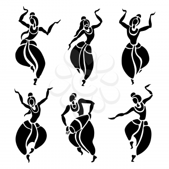 Indian dancers. Dancing people in ethnic style. Vector Illustration.