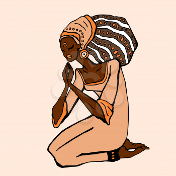 African woman in ethnic style. Beautiful Girl. Hand drawn Vector illustration