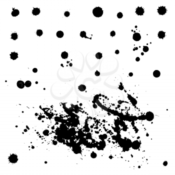 Ink drops. Grunge paint. Design element set. Vector Illustration, Isolated on white