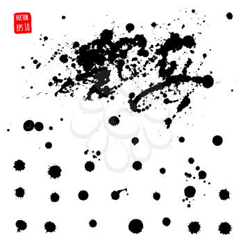 Ink drops. Grunge paint. Design element set. Vector Illustration, Isolated on white