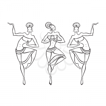 Beautiful Indian dancers. Ethnic dance. Dancing silhouettes Vector illustration