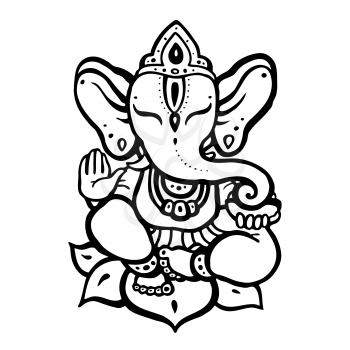 Elephant. Hindu God Ganesha. Hand drawn tribal style. Vector illustration