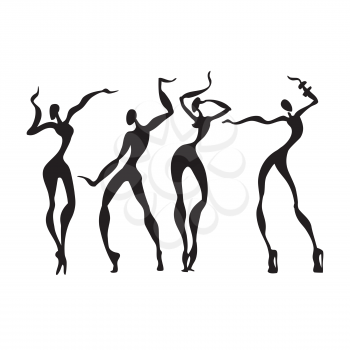 Dancing silhouettes. Dancer Beautiful women. Vector Illustration