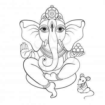 Hindu God Ganesha. Ganapati. Vector hand drawn illustration. Meditation in lotus pose
